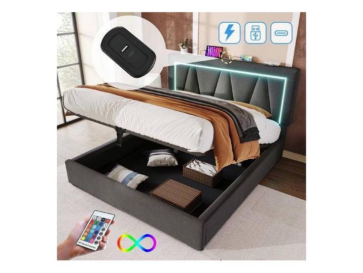 STILVORA Polsterbett 160x200 Bettgestell Jugendbett mit Stauraum,bett mit USB Typ C&LED (160 x 200 cm Ohne Matratze), LED Doppelbett + USB/Typ-C Ladefunktion, grau von OTTO