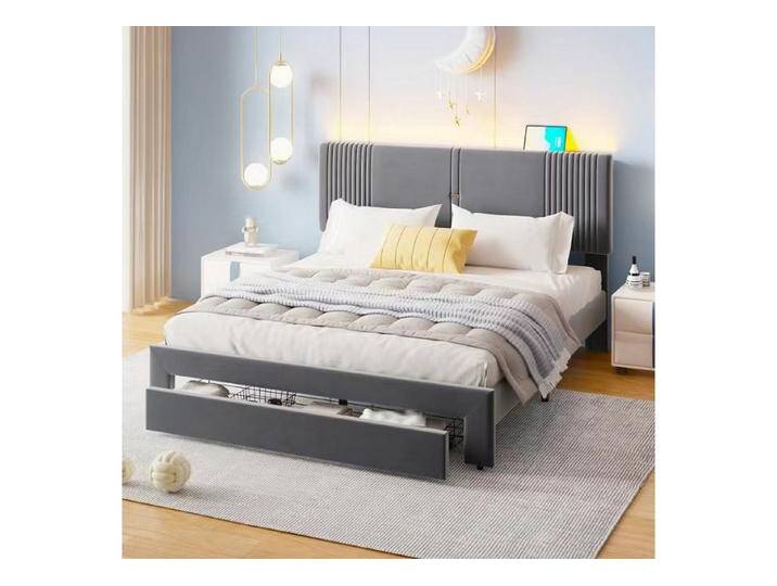 STILVORA Polsterbett 160x200 Bettgestell mit Matratze,Jugendbett mit USB&LED&Stauraum (geeignet für Erwachsene und Jugendliche 160 x 200 cm, Doppelbett, hautfreundliches Doppelbett in Samtstoff), mit Matratze, grau STILVORA Polsterbett 160x200 Bettgestell mit Matratze,Jugendbett mit USB&LED&Stauraum (geeignet für Erwachsene und Jugendliche 160 x 200 cm, Doppelbett, hautfreundliches Doppelbett in Samtstoff), mit Matratze, grau von OTTO