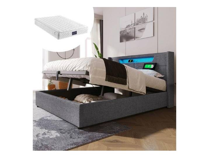 STILVORA Polsterbett 160x200 Doppelbett mit USB Typ C & LED,Jugendbett mit Stauraum, 160 x 200 cm,Inklusive Matratze, grau, Inklusive Matratze, Grau STILVORA Polsterbett 160x200 Doppelbett mit USB Typ C & LED,Jugendbett mit Stauraum, 160 x 200 cm,Inklusive Matratze, grau, Inklusive Matratze, Grau von OTTO