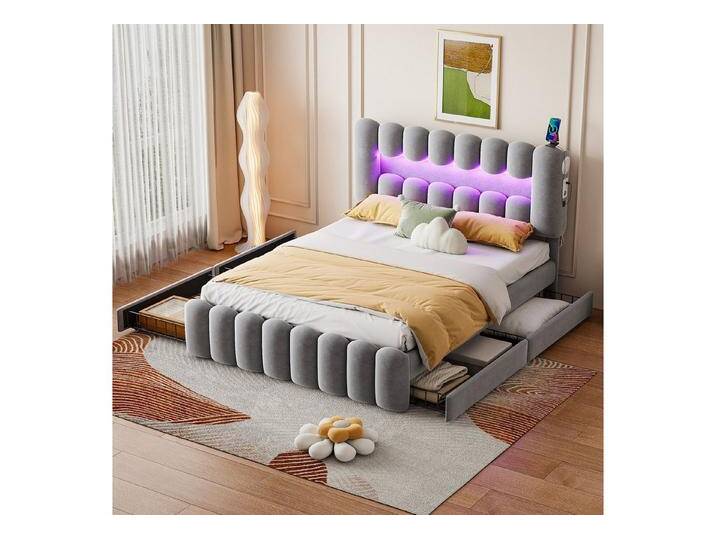 STILVORA Polsterbett 160x200 mit Matratze&Schubladen,Stauraumbett Bettgestell mit LED&USB (mit 4 Schubladen, Funktionsbett Doppelbett Bett, 160 x 200 cm), ohne Matratze, grau von OTTO