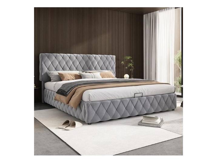 STILVORA Polsterbett 160×200 mit bettkasten,Funktionsbett Doppelbett mit Lattenrost,grau (Doppelbett, Funktionsbet, Stauraumbett, 1-tlg., 160 x 200 cm, mit Matratze), mit Holzlatten gestützt, leicht zu montieren, grau von OTTO