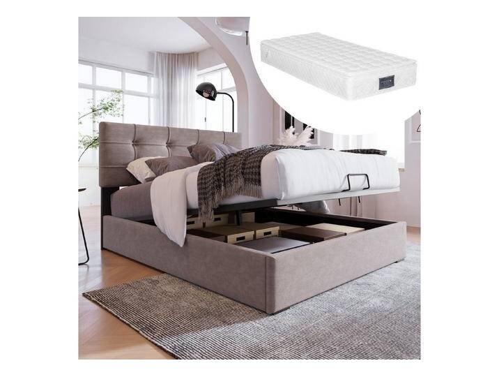 STILVORA Polsterbett 90x200 Bettgestell mit Stauraum,Jugendbett mit Verstellbares Kopfteil (90x200cm ( Inklusive Matratze), Bett mit Lattenrost aus Metallrahmen, Samt, Hellgrau von OTTO