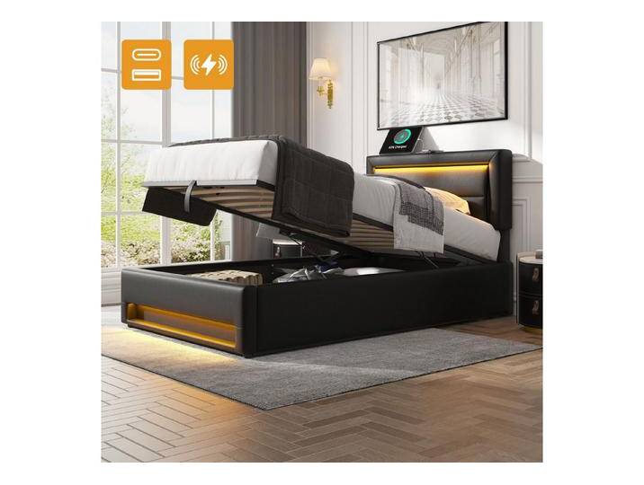 STILVORA Polsterbett 90x200 Funktionsbett Bettgestell mit USB & LED-Beleuchtung &Stauraum (mit Matratze), mit USB-Anschluss (kabelloses/kabelgebundenes), Verstellbares Kopfteil, schwarz, Schubladen: 0 St. von OTTO
