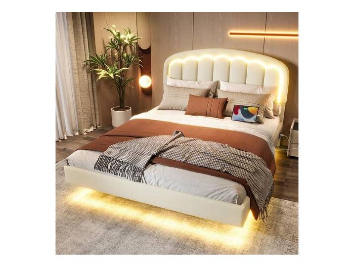 STILVORA Polsterbett Doppelbett 140x200 Jugendbett mit LED-Licht,Stauraum unter dem Bett (Begestell mit USB-Anschluss & LED-Beleuchtung,Blumenblatt-Kopfteil, Robustes Metallgestell & praktischer Stauraum unter dem Bett), 140x200 cm, PU Leder, Ohne Matratze STILVORA Polsterbett Doppelbett 140x200 Jugendbett mit LED-Licht,Stauraum unter dem Bett (Begestell mit USB-Anschluss & LED-Beleuchtung,Blumenblatt-Kopfteil, Robustes Metallgestell & praktischer Stauraum unter dem Bett), 140x200 cm, PU Leder, Ohne Matratze von OTTO