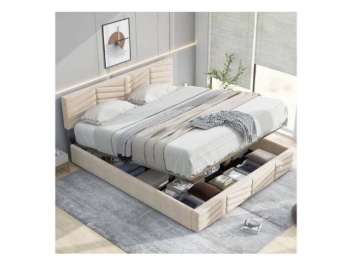 STILVORA Polsterbett Doppelbett 140×200 Jugendbett mit Stauraum,verstellbares Kopfteil (140 x 200,Beige mit Lattenrost mit Matratze), Continentalbett,höhenverstellbares Kopfteil Allgemeine Daten, beige von OTTO