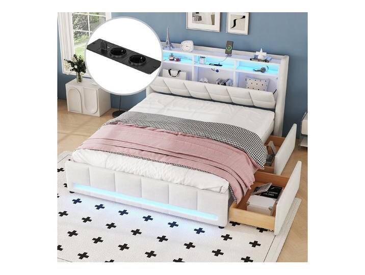 STILVORA Polsterbett Doppelbett 140×200 Stauraumbett mit Steckdosen Jugendbett mit APP-LED (mit USB-Ladeanschluss, LED-Ambientebeleuchtung & Schubladen – Ideal für Schlafzimmer und Jugendzimmer, 140x200 cm), Ohne Matratze von OTTO