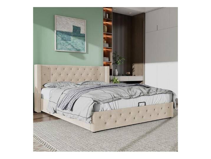 STILVORA Polsterbett Doppelbett 140×200 mit Stauraum,Hydraulisches Jugendbett,Ohrenform (Hydraulisches Samt), 140 x 200 cm Ohne Matratze, beige von OTTO