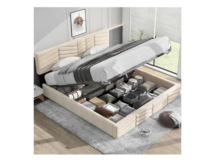 STILVORA Polsterbett Doppelbett 160×200 Jugendbett mit Stauraum,verstellbares Kopfteil (mit Lattenrost, mit Matratze), Continentalbett,höhenverstellbares Kopfteil Allgemeine Daten, beige von OTTO