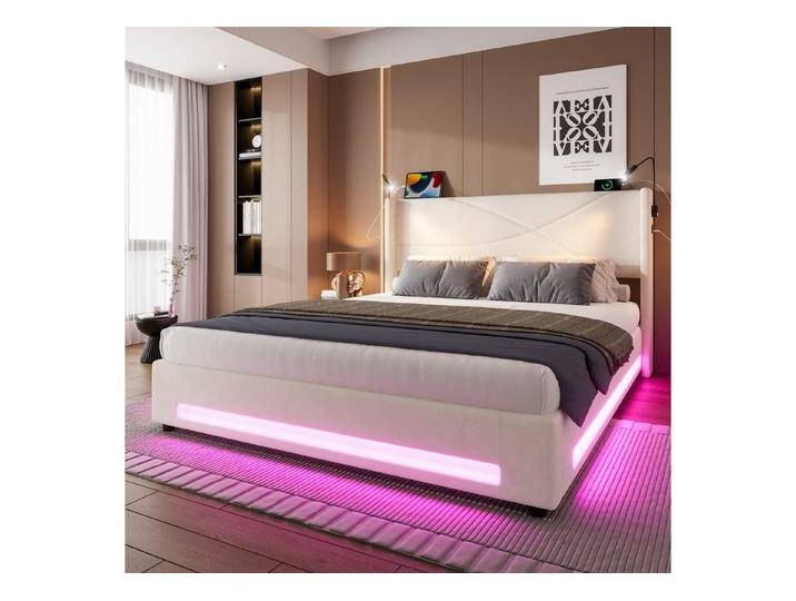 STILVORA Polsterbett Stauraumbett 140x200 Bettgestell mit 2 Leselichtern,Jugendbett mit USB (mit hydraulischem Stauraum, LED-Beleuchtung und USB-Anschlüssen, Mit 2 verstellbaren Leselichtern und stabiler Lattenrostkonstruktion, Perfekt für Schlaf- und Jugendzimmer 140x200cm), Mit Matratze, beige STILVORA Polsterbett Stauraumbett 140x200 Bettgestell mit 2 Leselichtern,Jugendbett mit USB (mit hydraulischem Stauraum, LED-Beleuchtung und USB-Anschlüssen, Mit 2 verstellbaren Leselichtern und stabiler Lattenrostkonstruktion, Perfekt für Schlaf- und Jugendzimmer 140x200cm), Mit Matratze, beige von OTTO