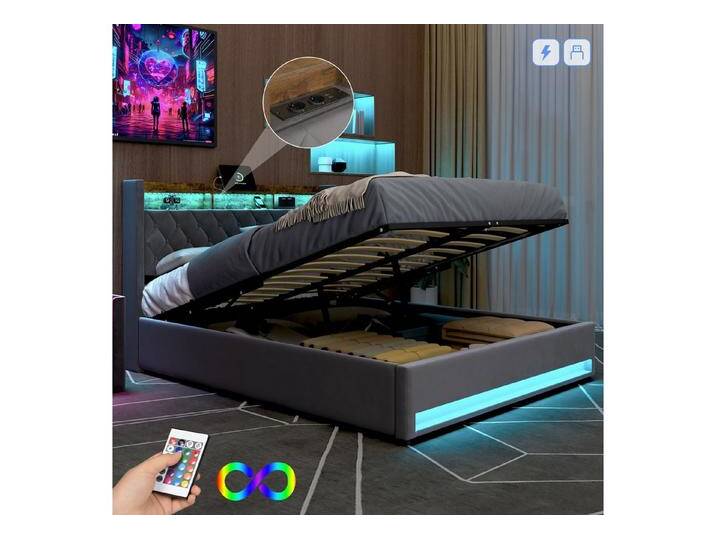 STILVORA Polsterbett mit bettkasten,Stauraumbett Boxspringbett 160×200 mit USB & LED-Licht (Funktionbett mit Hydraulikstange,Tragfähigkeit: 200kg, Strapazierfähig und schmutzabweisend,verschiedenen Farben,Metallrahmen), Bettgestell mit Lattenrost von OTTO