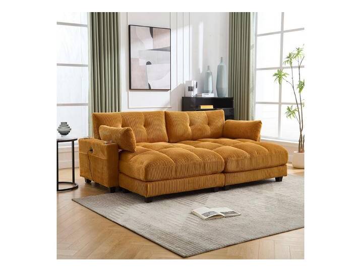 STILVORA Schlafsofa 2er Ecksofa Schlafsofa Sitzgruppe mit rollenden polstern,drei tassen, aus Samt mit Becherhaltern, USB-Anschluss und Kopfstützenverstellung – ideal für Wohnzimmer, Schlafzimmer und Büro, Komfortabler Lounge-Stuhl mit Stauraum und minimalistischer Ästhetik von OTTO