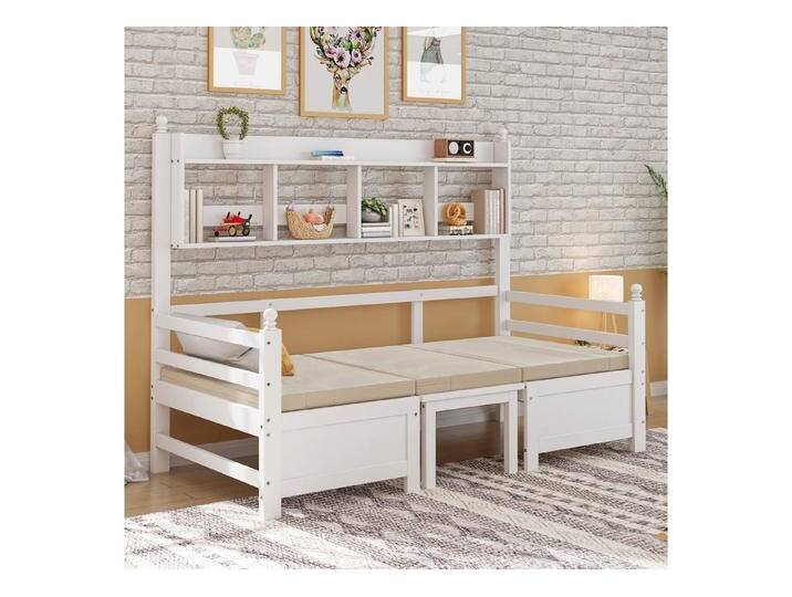 STILVORA Schlafsofa 90×200 2-in-1 Kinderbett mit tisch&Bücherregal,Bettgestell mit Kissen, 2-in-1 Bett und Schreibtisch mit Ablagefächern, Platzsparendes Design für Wohnungen & Home Office, Mit Komfortpolsterung, Matratze von OTTO