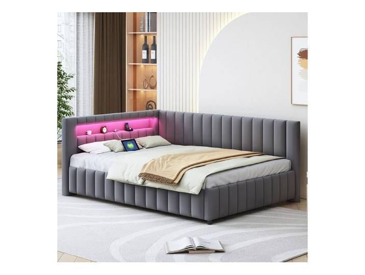 STILVORA Schlafsofa Tagesbett 140x200cm Polsterbett mit USB,Jugendbett mit LED-Licht, mit LED-Licht, USB-Ladeanschluss und Samtbezug – Perfekt für Wohnzimmer & Gästezimmer, Mit Matratze, grau, Ohne Bettkasten von OTTO