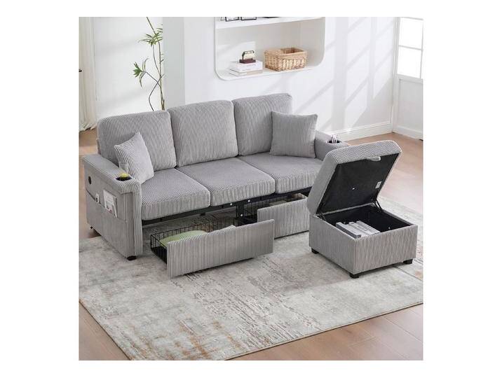 STILVORA Schlafsofa mit Fußteil,Dreisitzer mit LED&USB,Ecksofa mit Stauraum,Hellgrau, grau, Hellgrau von OTTO