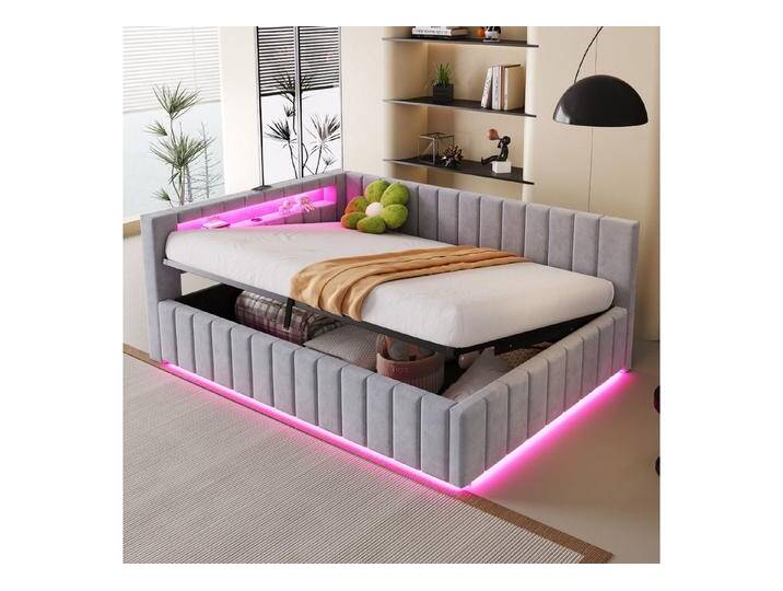 STILVORA Schlafsofa mit matratze,Polsterbett 140x200 mit bettkasten,Tagesbett mit LED&USB, Kinderbett mit Rückenlehne & Kopfteil, Ohne Matratze, grau von OTTO