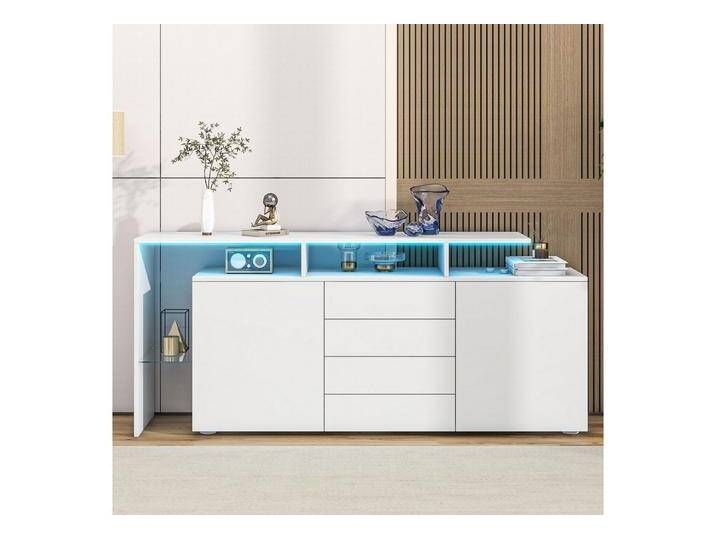 STILVORA Sideboard Beistellschrank mit 4 Schubkästen& 2 Tür,Buffetschrank mit LED (TV-Schrank, Lowboard Fernsehtisch mit Glasablagen), hochglanz, weiß von OTTO
