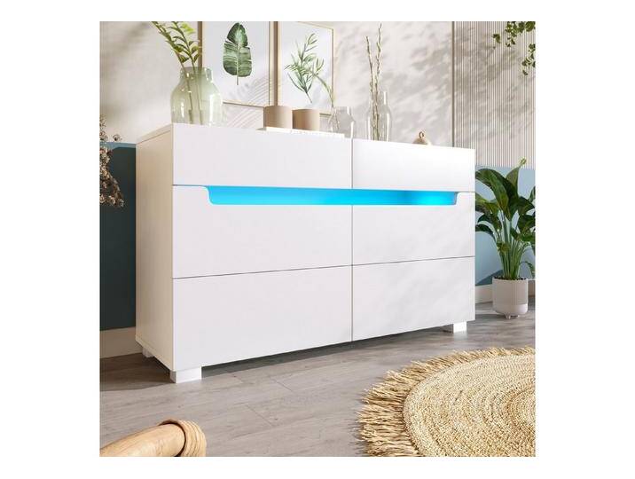 STILVORA Sideboard Wohnzimmerschrank Kommode mit App Control LED Beleuchtung,Weiß (Wohnzimmerschrank, Kommode, Anrichte, 1 St., 6 Schubladen), Hochglanz Kommode mit LED Beleuchtung (App -Steuerung), weiß von OTTO