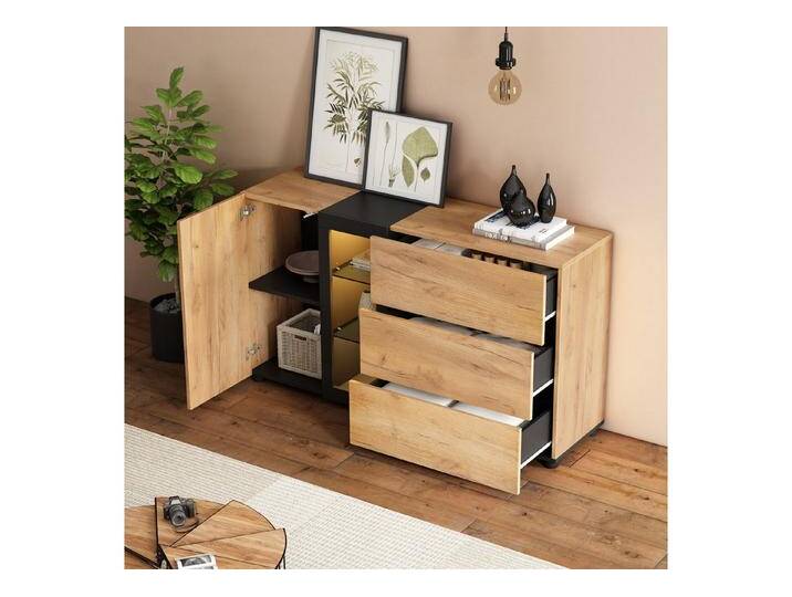 STILVORA Sideboard mit Glas,Beistellschrank Holz mit 3 Schubladen,Anrichte mit LED-Leucht (Aufbewahrungsschrank, Kommode, Buffet, 1 St., mit 3 Schubladen, 1 Tür) von OTTO