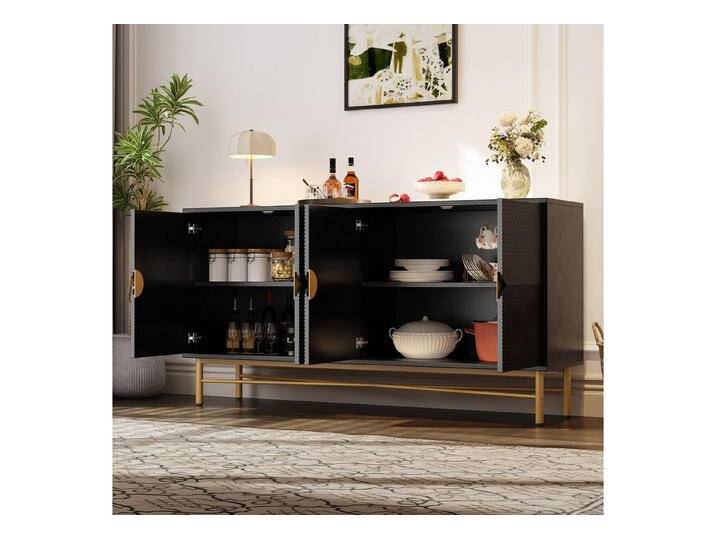 STILVORA Sideboard mit Hochglanz,Beistellschrank Aufwahrungsschrank mit goldenen Beinen (Sideboard Hochglanz 160 cm mit Goldgriffen & Soft-Close – Viel Stauraum & Strukturfront) von OTTO