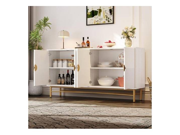 STILVORA Sideboard mit Hochglanz,Beistellschrank Aufwahrungsschrank mit goldenen Beinen (Sideboard Hochglanz 160 cm mit Goldgriffen & Soft-Close – Viel Stauraum & Strukturfront) von OTTO
