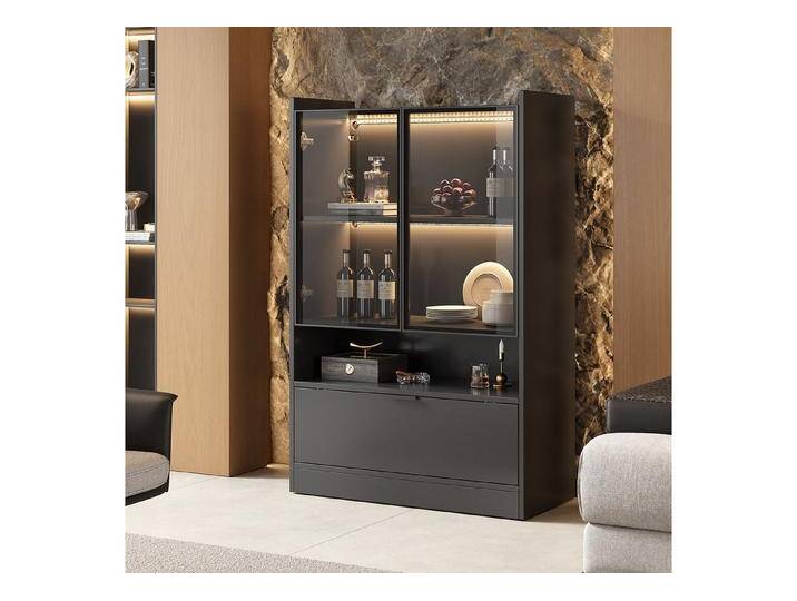 STILVORA Vitrine mit LED-leuchtung,Glasvitrine Standvitrine mit Klapptür®al,schwarz von OTTO
