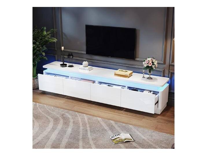 STILVORA Wohnzimmer-Set mit LED-Beleuchtung,TV-Schrank TV-Lowboard Hochglanz mit Schubladen, (Fernsehschrank, TV-Ständer, 1-St., mit 4 schubladen), Hochglanz, für Fernseher um 80 Zoll, weiß von OTTO