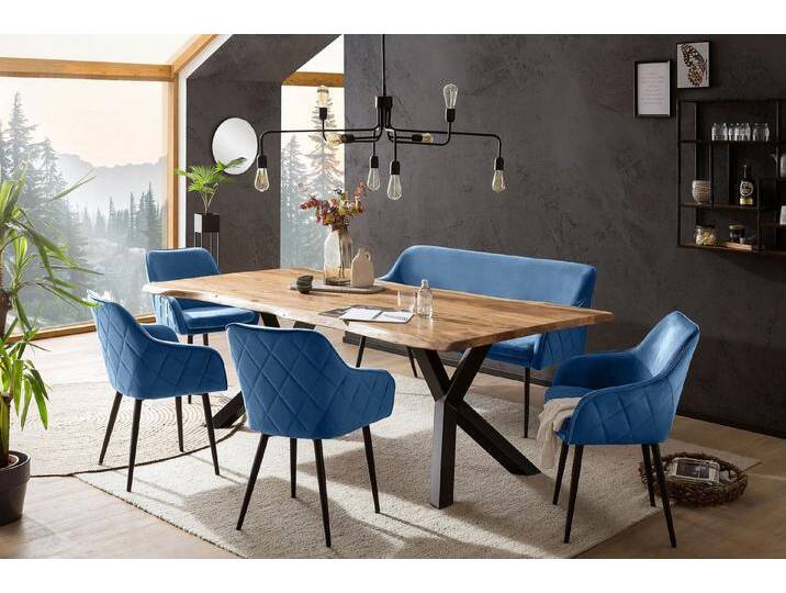 SalesFever Eckbankgruppe Eckbankgruppe im Landhausstil, (Set, 6-tlg), Rückenfläche mit aufwändiger Rautensteppung, blau schwarz, 240x110 cm-Esszimmerstuhl und -bank blau von OTTO