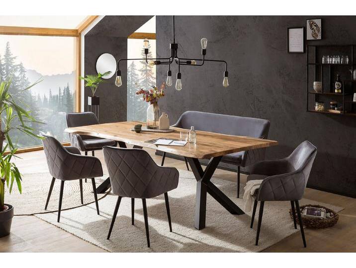 SalesFever Eckbankgruppe Eckbankgruppe in Landhausstil, (Set, 6-tlg), Rückenfläche mit aufwändiger Rautensteppung, grau schwarz, 220x110 cm-Esszimmerstuhl und -bank grau von OTTO