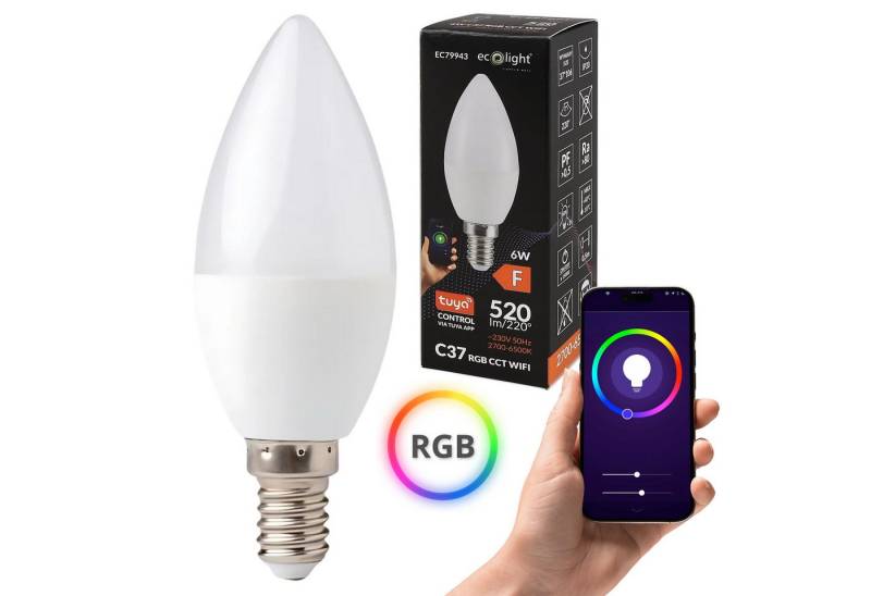 Sarcia.eu LED-Leuchtmittel Glühbirne Kerze CANDLE E14 6W RGB CCT 520lm Wifi tuya energieeffizient von Sarcia.eu