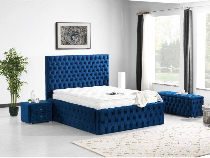 Schlaffabrik Boxspringbett GLORIA (wahlweise mit Nachttischen und Truhe), inkl. Matratze, Topper, Stauraum, blau, ohne Nachttische, mit Truhe von OTTO