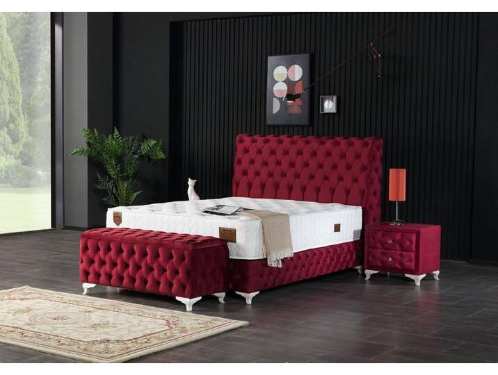 Schlaffabrik Boxspringbett RIXOS (wahlweise mit Nachttischen und Truhe), inkl. Matratze, Stauraum, rot, ohne Nachttische, mit Truhe von OTTO