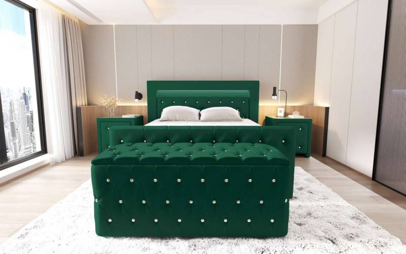 99rooms Schlafzimmer-Set Cezar, (Set (4-St), Komplett Schlafzimmer), bestehend aus Boxspringbett,Hocker,2 Nachttischen, mit LED-Beleuchtung von 99rooms