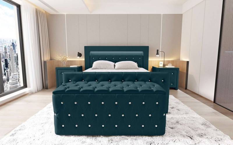 99rooms Schlafzimmer-Set Cezar, (Set (4-St), Komplett Schlafzimmer), bestehend aus Boxspringbett,Hocker,2 Nachttischen, mit LED-Beleuchtung von 99rooms