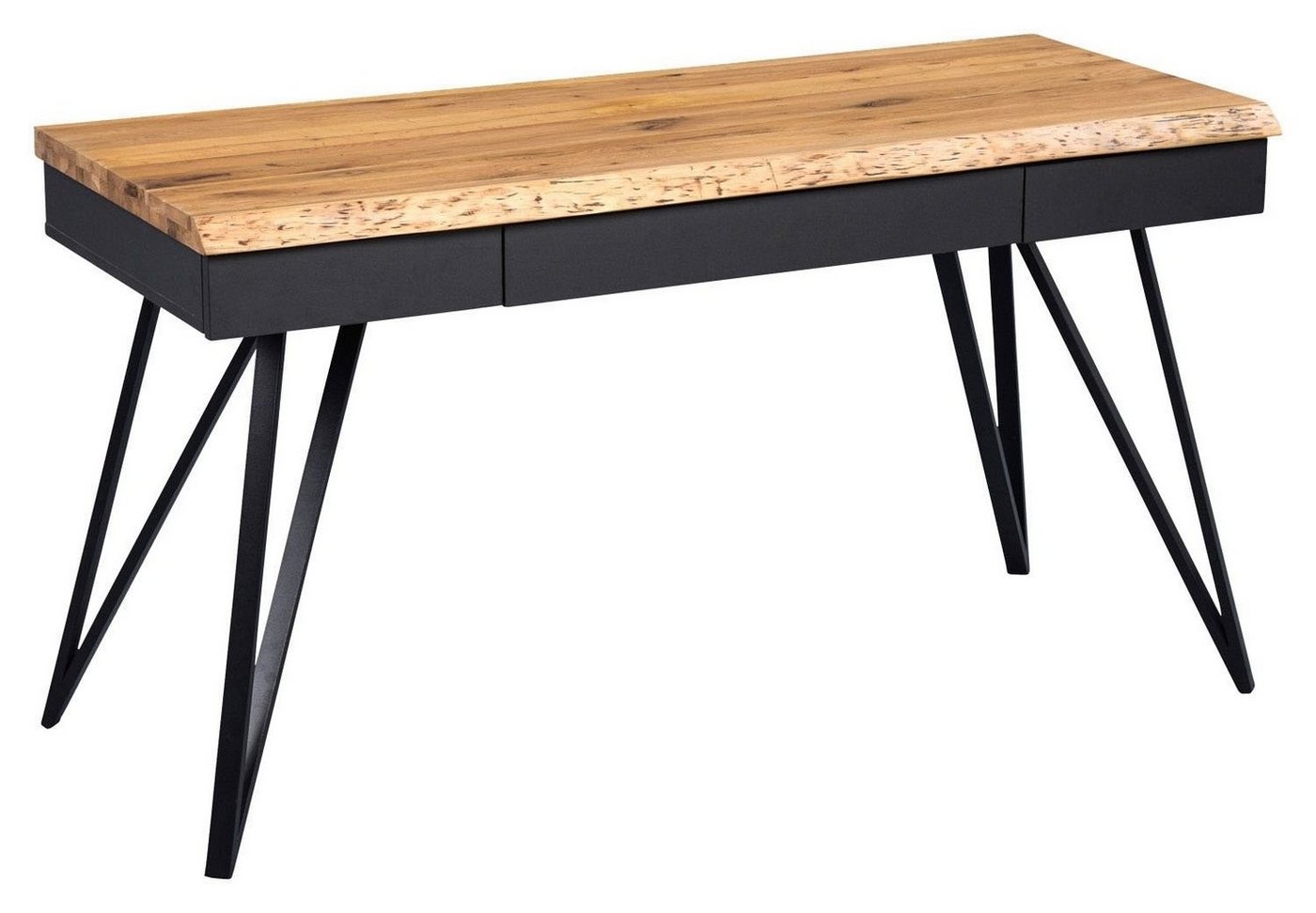 Schreibtisch DUBAI, B 140 cm x T 56 cm, Schwarz, Braun, Wildeiche, Metallgestell, 3 Schubladen von OTTO