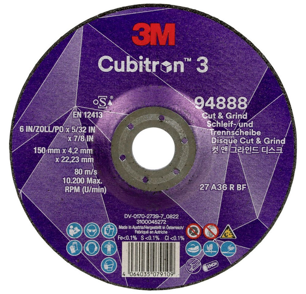 Schruppscheibe Cubitron 94888 Cubitron™ 3 Cut and Grind Schruppscheibe Durchmesser 15, Ø 150.00 mm von OTTO