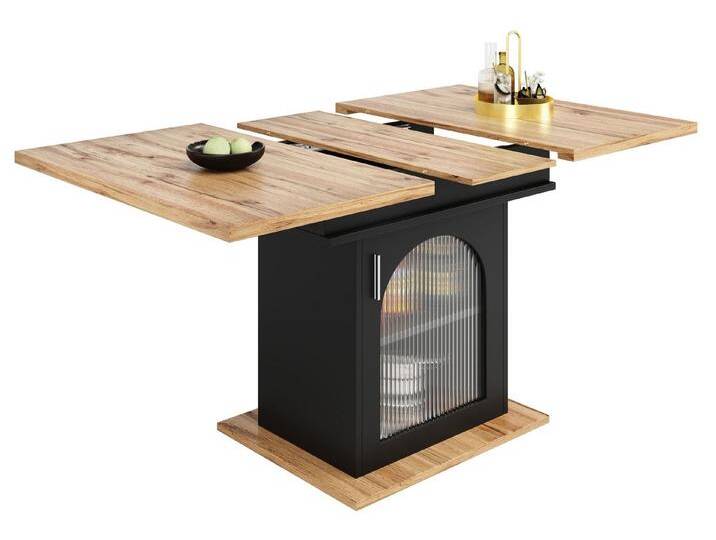 SeedWave Esstisch mit Stauraum, Erweiterbar von 110-140 cm, Ideal für kleinere Räume, Verstellbare Regale, Geriffelte Glastüren, Moderner Stil, 4-8 Personen von OTTO