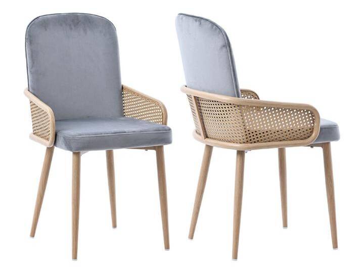 SeedWave Esszimmerstuhl Samt Esszimmerstuhl mit Rattan Armlehnen, grau Gepolsterter Sessel (2er set / 4er set), Korbstuhl für Esszimmer von OTTO