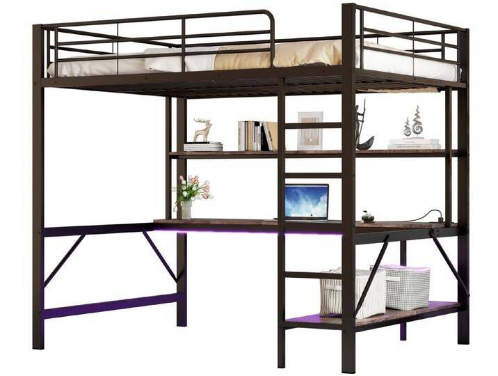 SeedWave Hochbett Vielseitige LED Hochbett Einzelbett mit Schreibtisch, 90/140 x 200cm Mit 2 Regalen, 5-Stufige vertikale Leiter, Schwarz SeedWave Hochbett Vielseitige LED Hochbett Einzelbett mit Schreibtisch, 90/140 x 200cm Mit 2 Regalen, 5-Stufige vertikale Leiter, Schwarz von OTTO