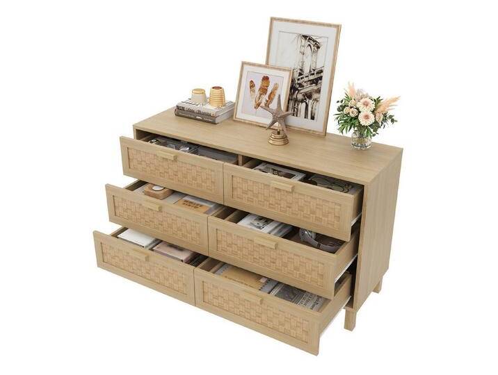 SeedWave Kommode Landhausstil Sideboard mit 6 verzierten Rattan-Geflechtenen Schubladen, Beistellschrank mit Kippschutz-Set SeedWave Kommode Landhausstil Sideboard mit 6 verzierten Rattan-Geflechtenen Schubladen, Beistellschrank mit Kippschutz-Set von OTTO