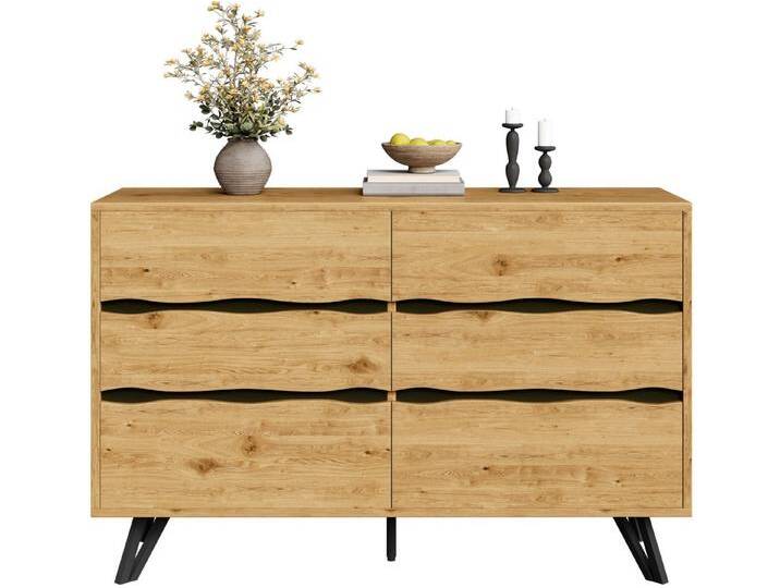 SeedWave Kommode Vintage Sideboard mit Sechs Grifflosen Schubladen, 1 verstellbarem Fuß, Beistellschrank inkl. Metallfüße von OTTO