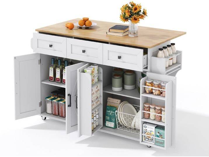 SeedWave Kücheninsel auf Rollen, Küchenwagen mit Klappbarer Tischplatte, Viel Stauraum, Gewürzboard & Handtuchhalter, 2 höhenverstellbare Einlegeböden SeedWave Kücheninsel auf Rollen, Küchenwagen mit Klappbarer Tischplatte, Viel Stauraum, Gewürzboard & Handtuchhalter, 2 höhenverstellbare Einlegeböden von OTTO