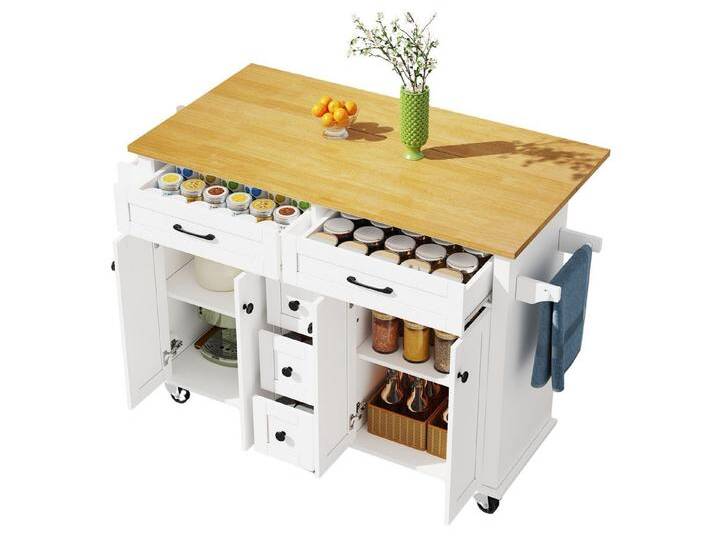 SeedWave Kücheninsel mit 65 cm klappbarer Tischplatte, 2 großen & 3 kleinen Schubladen, Stauschrank, Seitenregal & Handtuchhalter,Rollen mit Feststellfunktion SeedWave Kücheninsel mit 65 cm klappbarer Tischplatte, 2 großen & 3 kleinen Schubladen, Stauschrank, Seitenregal & Handtuchhalter,Rollen mit Feststellfunktion von OTTO