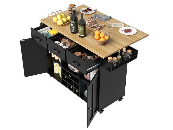 SeedWave Kücheninsel mit klappbarer Tischplatte, 3 Schubladen, Doppeltür-Schränken, Flaschenregal, Gewürz- & Handtuchhalter, Rollen mit Feststeller SeedWave Kücheninsel mit klappbarer Tischplatte, 3 Schubladen, Doppeltür-Schränken, Flaschenregal, Gewürz- & Handtuchhalter, Rollen mit Feststeller von OTTO