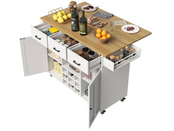 SeedWave Kücheninsel mit klappbarer Tischplatte, 3 Schubladen, Doppeltür-Schränken, Flaschenregal, Gewürz- & Handtuchhalter, Rollen mit Feststeller SeedWave Kücheninsel mit klappbarer Tischplatte, 3 Schubladen, Doppeltür-Schränken, Flaschenregal, Gewürz- & Handtuchhalter, Rollen mit Feststeller von OTTO