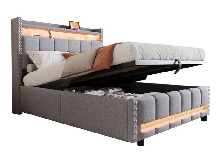 SeedWave Polsterbett Leinen Hydraulisches Stauraumbett mit LED-Beleuchtung, USB-Anschluss, 140 x 200cm hydraulisches Bett mit versteckter Stauraum SeedWave Polsterbett Leinen Hydraulisches Stauraumbett mit LED-Beleuchtung, USB-Anschluss, 140 x 200cm hydraulisches Bett mit versteckter Stauraum von OTTO