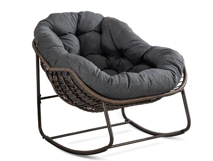 SeedWave Schaukelstuhl Übergroß mit PE-Rattan-Geflecht, 15 cm dickem Olefin-Fleece-Kissen, Lounge-Stuhl für Innen- und Außenbereich, Stilvolle Eierschalenform von OTTO