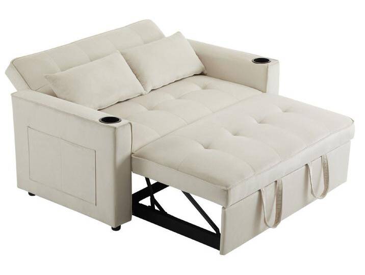 SeedWave Schlafsofa 3-in-1 Velvet Schlafsofa mit Getränkehaltern und Zwei Großen Kissen, Verstellbarer Rückenlehne (105°/140°/180), beige, Beige von OTTO