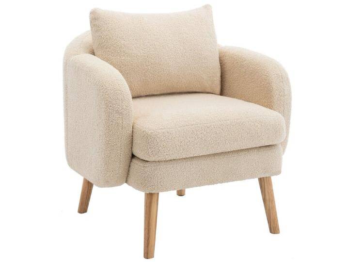 SeedWave Sessel Gepolsterter Sitzkomfort Einzelsofa,Einfacher Teddy-Samt-Sessel, Extra dickes Kissen Sessel, Freizeit Massivholz Bein Stuhl, beige von OTTO