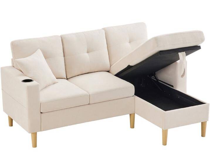 SeedWave Sofa 3 Sitzer Ecksofa L-Förmige Couch mit Unterem Stauraum, Becherhaltern, Eckcouch mit Seitentaschen, 2 Kissen, beige, Beige SeedWave Sofa 3 Sitzer Ecksofa L-Förmige Couch mit Unterem Stauraum, Becherhaltern, Eckcouch mit Seitentaschen, 2 Kissen, beige, Beige von OTTO
