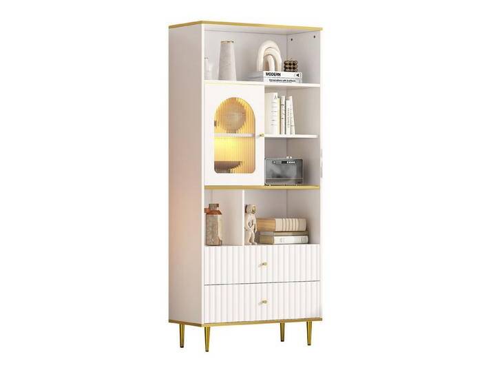 SeedWave Vitrine LED Vitrinenschrank, Glasvitrine mit 5 offene Fächern, 2 Schubladen LED-Beleuchtung in 20-farbige LED, 22 Modi von OTTO